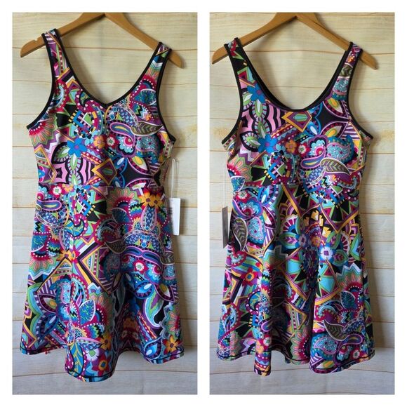 Johnny Was Bee Active Scoop Neck Fit And Flare Tennis Dress Multi Color Large - Picture 6 of 16